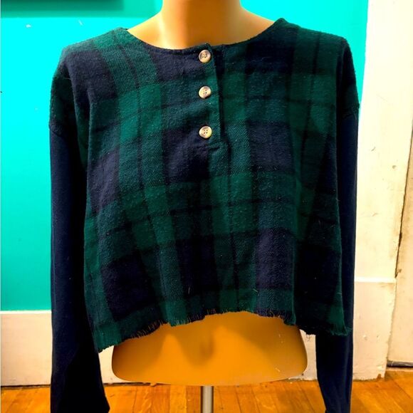 Vintage Y2K Tartan Plaid Cropped Sweater Top Sporting Club Plus Size 18/20 - Picture 1 of 8